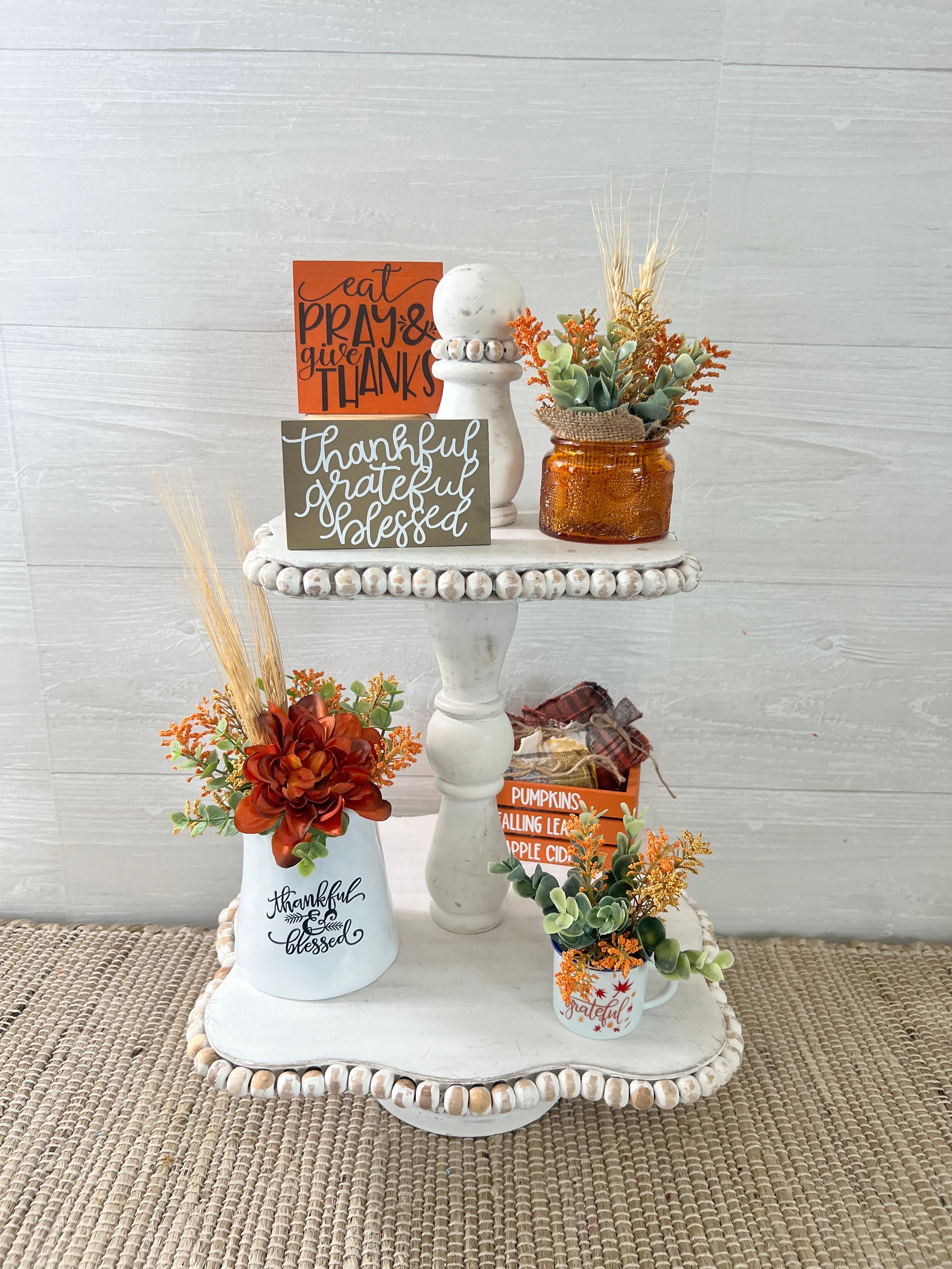 Tiered Tray Mini Floral Arrangement, Rustic Fall Farmhouse Home Decor ...