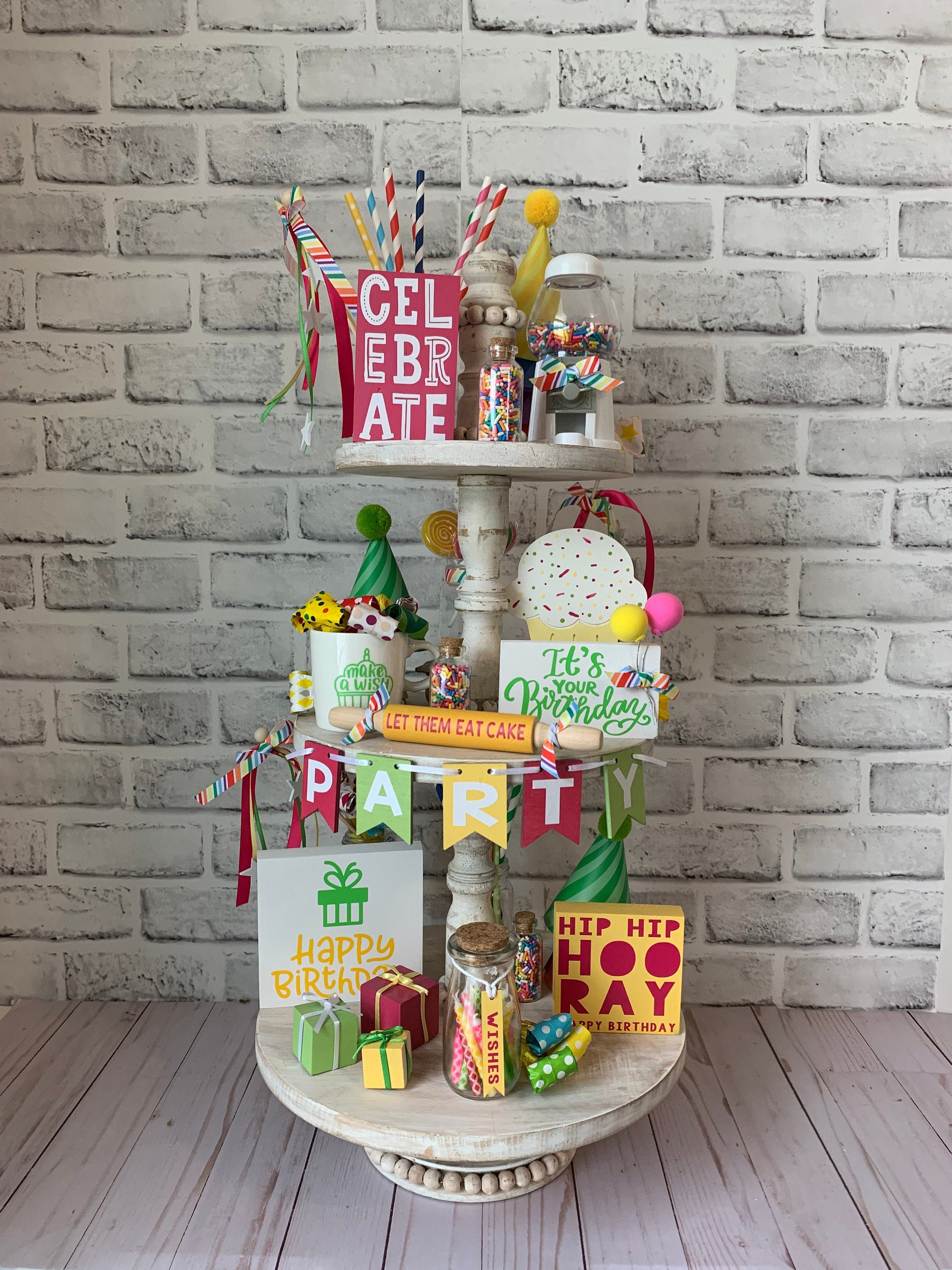 Birthday tiered tray decor, tiered tray decor bundle, mini rolling pi…