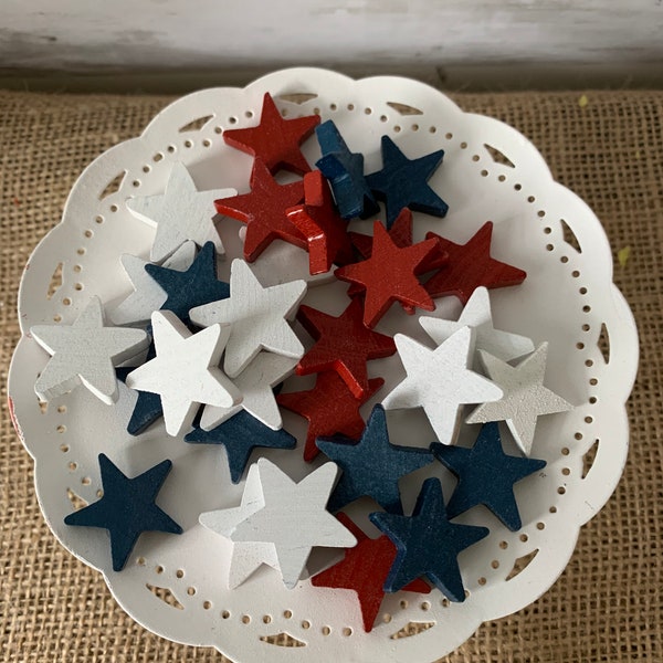 1'' Painted mini wood stars, patriotic vase filler, patriotic tiered tray decor, americana decor, red white and blue mini stars, tiered tray