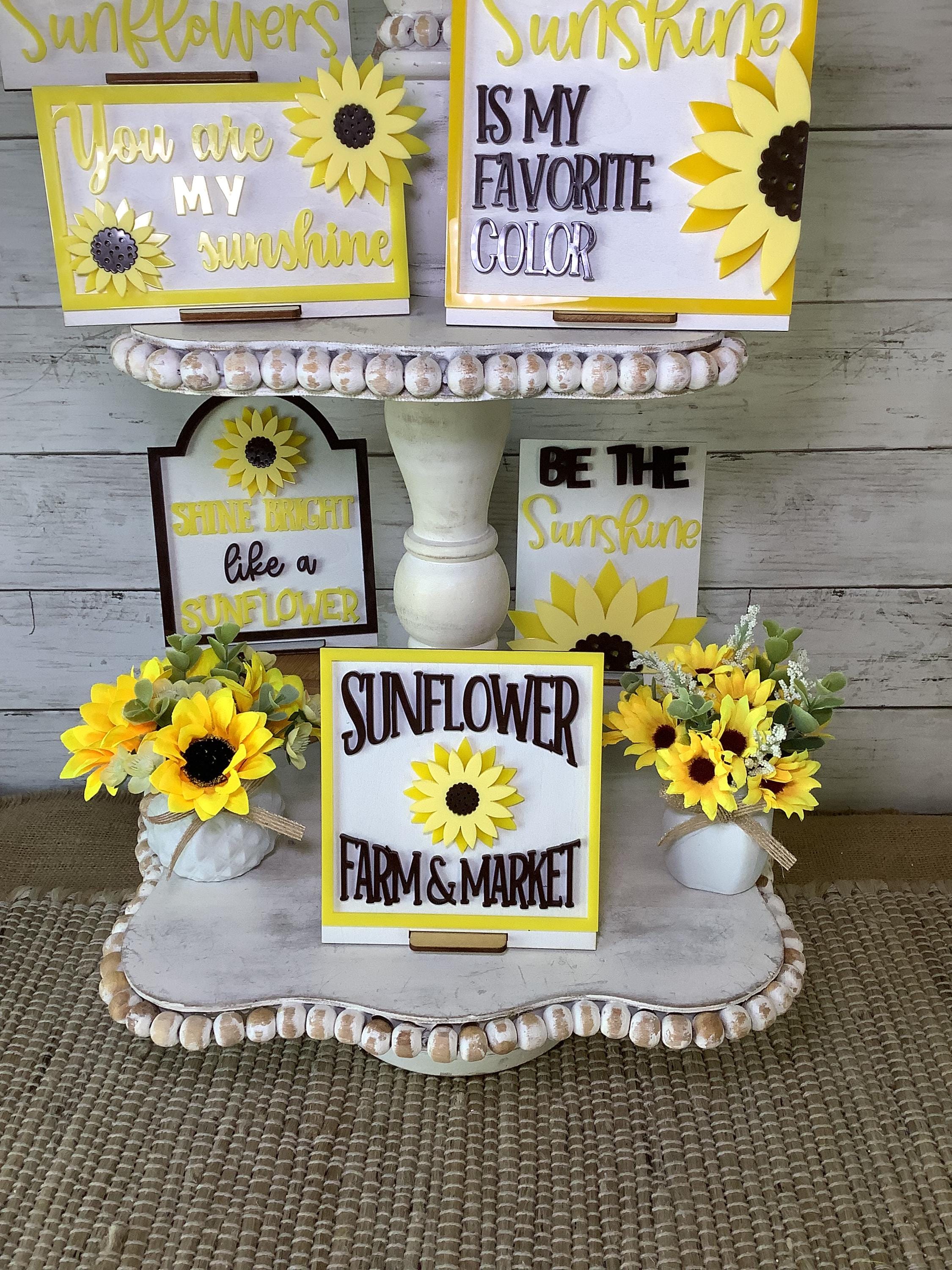 Sunflower Tiered Tray Decor, Summer Tiered Tray Decor, Sunflower Tiered ...