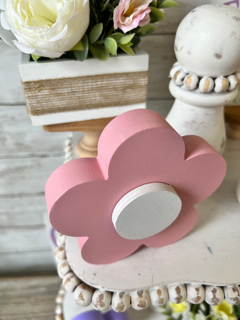 Wood flowers, Spring Tiered Tray Decor, Spring Home Decor, Spring wood flowers, Farmhouse tiered tray decor, Spring shelf sitter, easter image 5