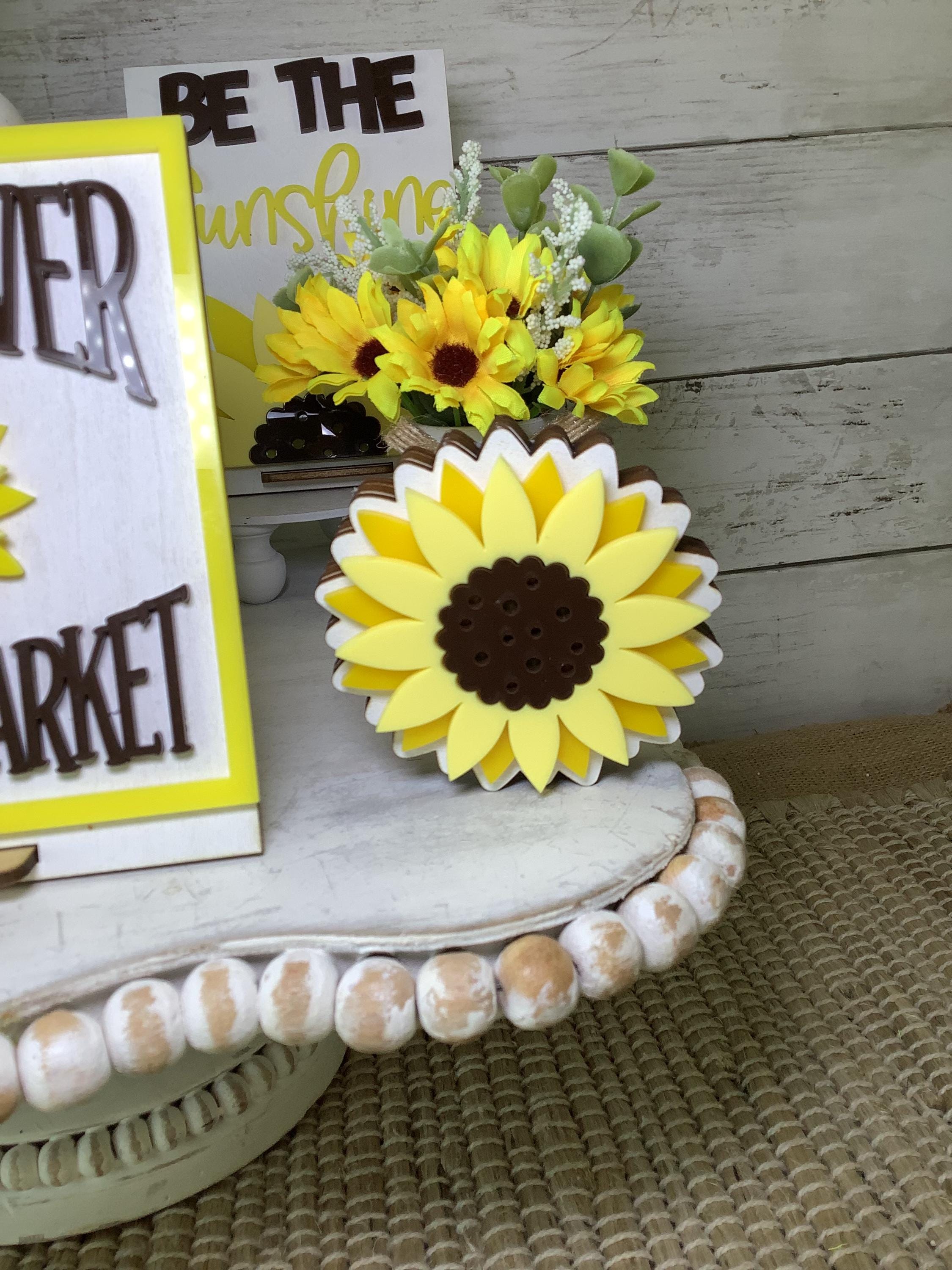 Sunflower Tiered Tray Decor, Summer Tiered Tray Decor, Sunflower Tiered ...