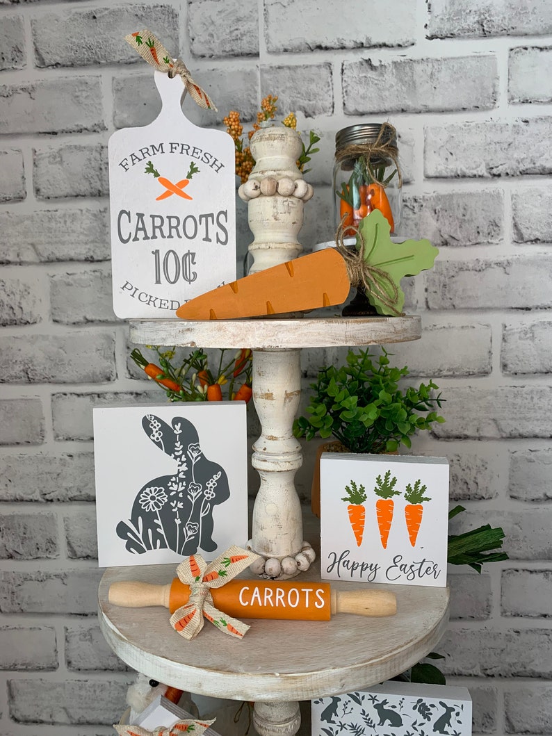 Easter Tiered Tray Decor Bundle Easter Carrot Decorations Etsy Canada