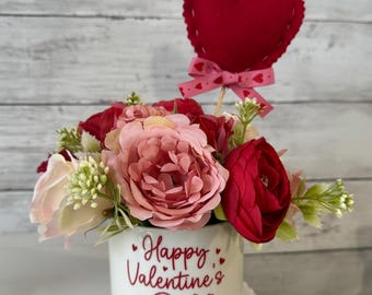 Valentine tiered Tray mini floral arrangement, valentine tiered tray, heart decor, mini vases, tiered tray greenery, eucalyptus, red roses