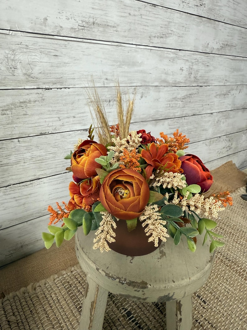 Fall Tiered Tray Mini Floral Arrangement, Farmhouse Home Decor, Mini ...
