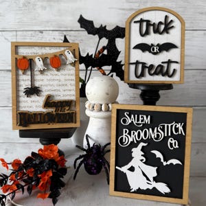 Halloween tiered tray decor, Halloween home decor , fall tiered tray, fall home decor, halloween shelf decor, halloween mini wood signs