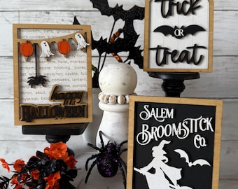 Halloween tiered tray decor, Halloween home decor , fall tiered tray, fall home decor, halloween shelf decor, halloween mini wood signs