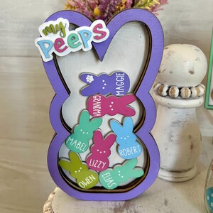 Personalized Easter Family Peep shaker sign, Easter tiered tray decor, Easter home decor, Personalized easter decor, Easter Peeps sign