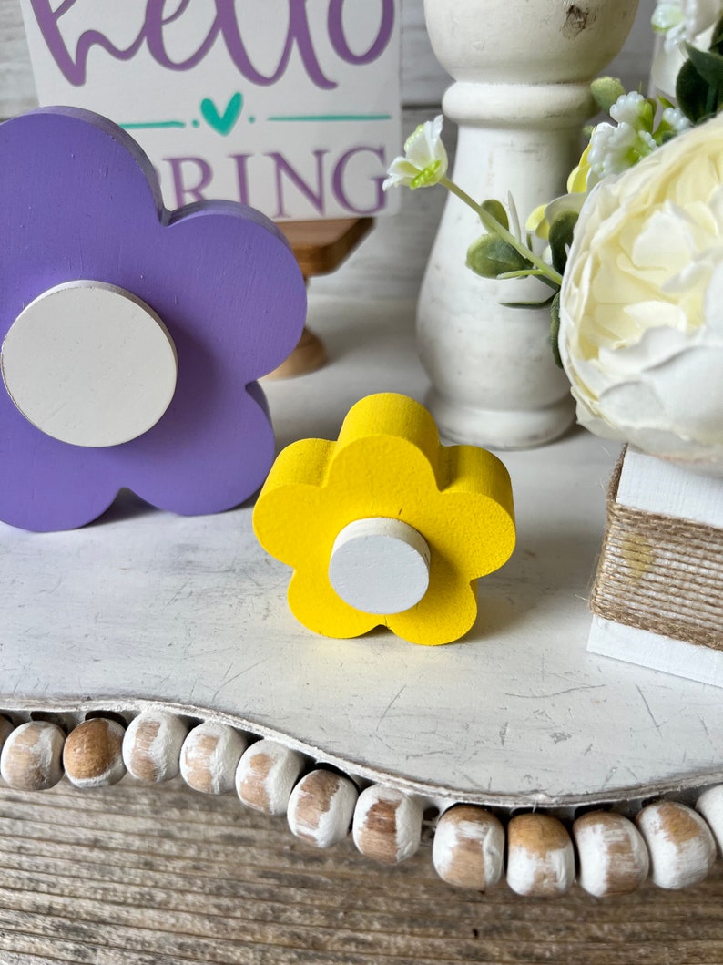 Wood flowers, Spring Tiered Tray Decor, Spring Home Decor, Spring wood flowers, Farmhouse tiered tray decor, Spring shelf sitter, easter image 9