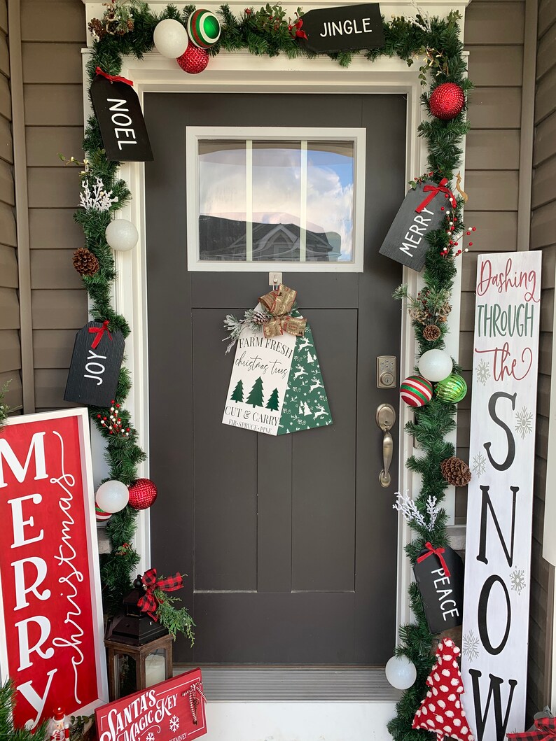 Front Door Decor Door Wreath Door Hanger Door Tags Home Decor Christmas Door Sign