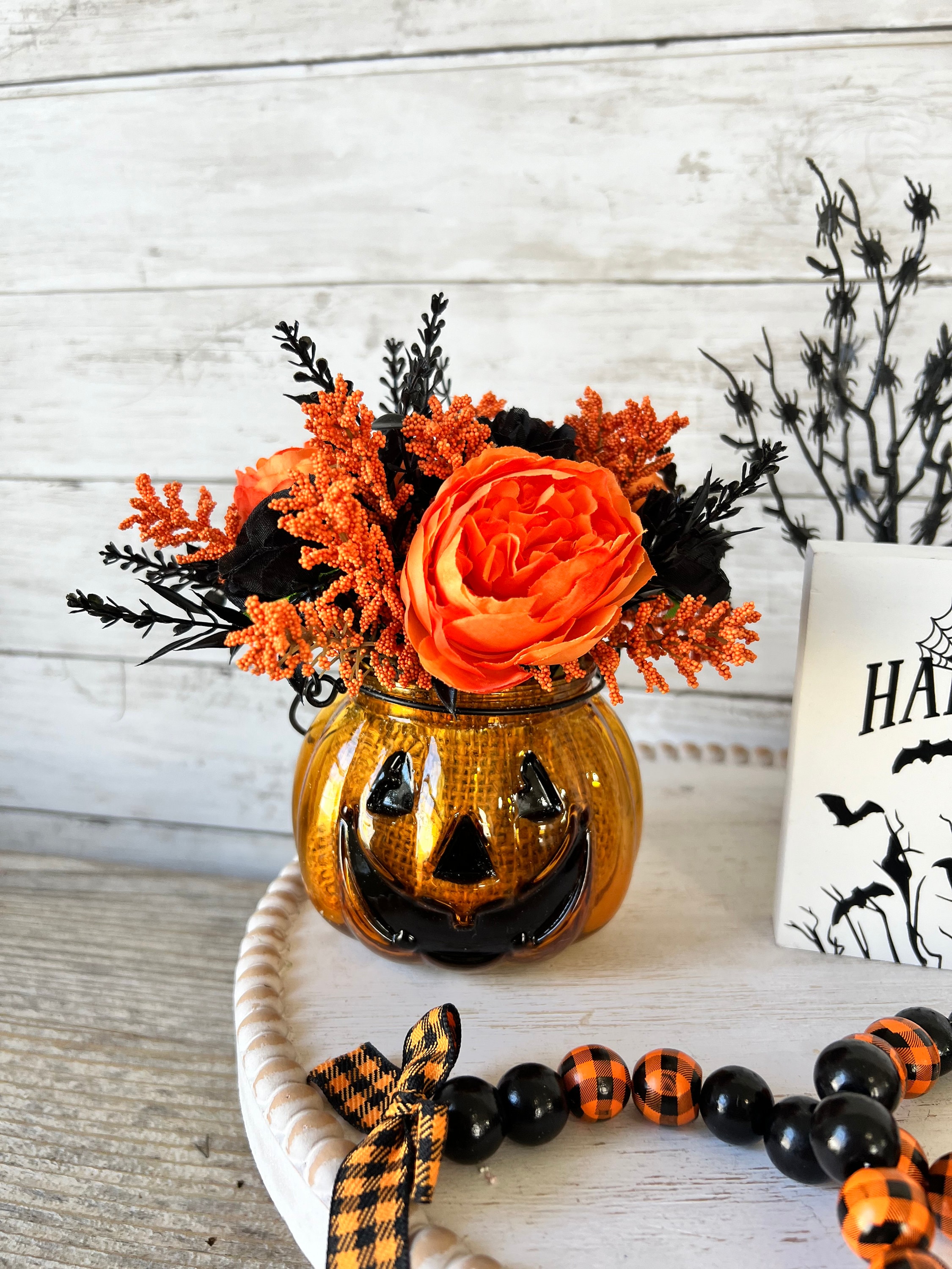Marooma 2 Pezzi di Fiori di Zucca Artificiali, Steli Autunnali Finti per Vasi, Decorazione Finta per Halloween, Decorazione Artificiale di Fiori Neri
