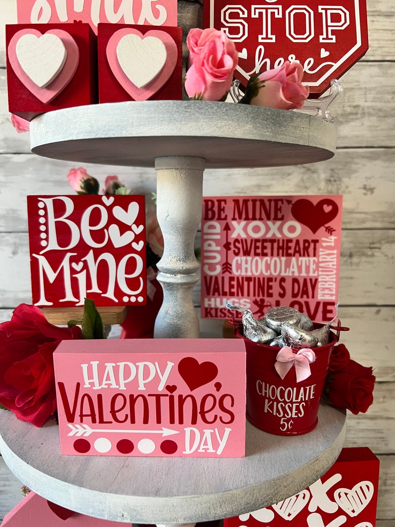 Valentines Day tiered tray decor, valentine candy decor, love is sweet