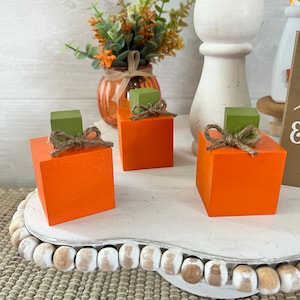 Fall tiered tray decor, mini wood pumpkins, rustic fall decor, halloween blocks, pumpkin  decor, halloween home decor, fall home decor