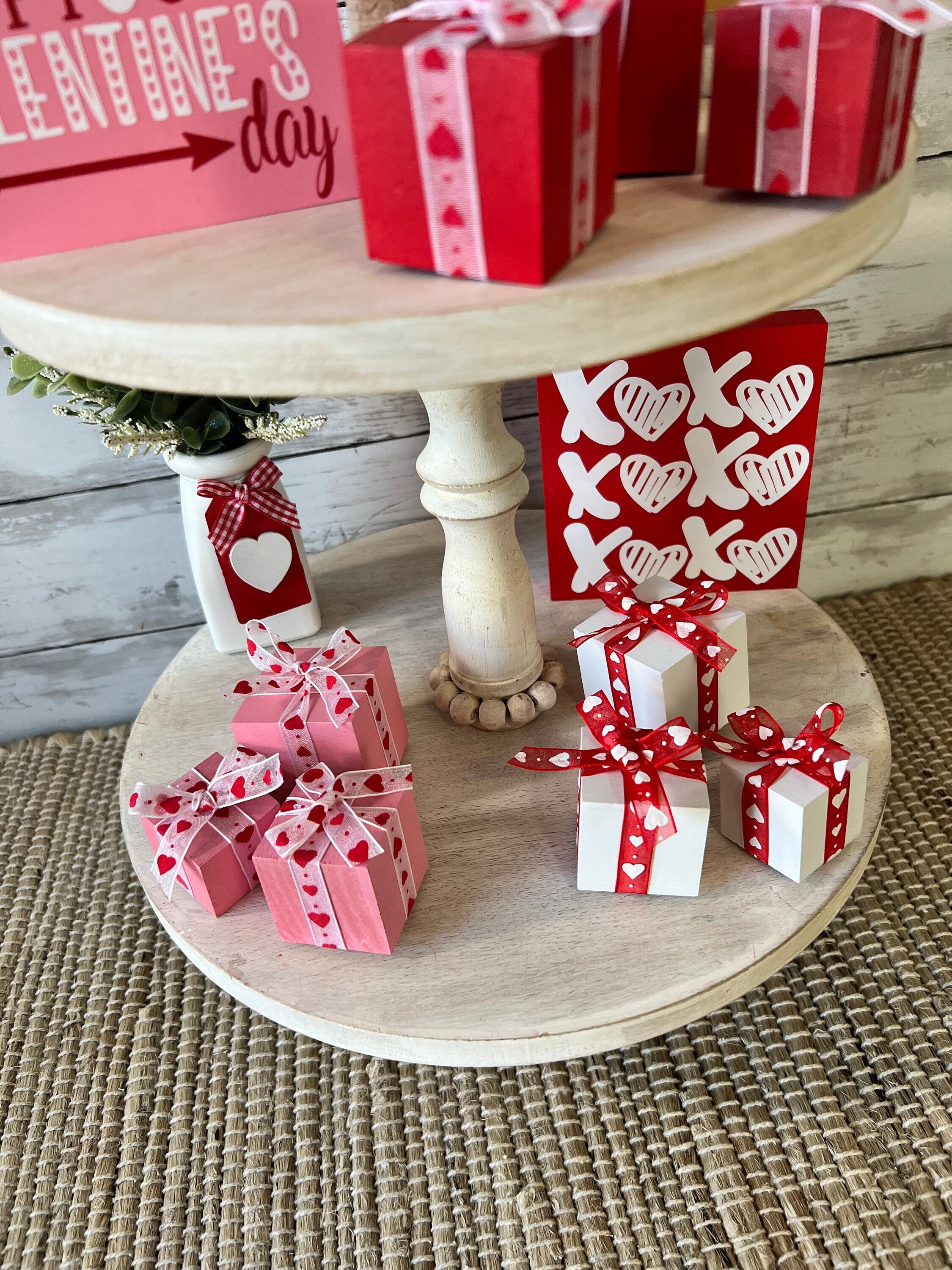 Valentine Wood Presents, Valentines Day Tiered Tray Decor, Valentines Day  Home Decor, Shelf Decor, Valentine Hutch Decor, Mantle Decor 