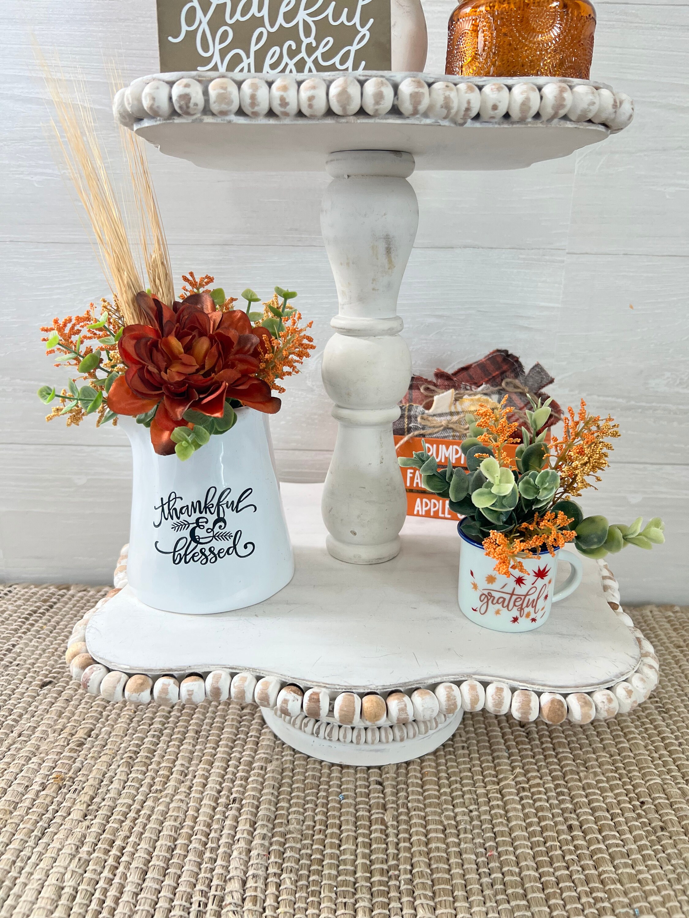 Tiered Tray Mini Floral Arrangement, Rustic Fall Farmhouse Home Decor ...