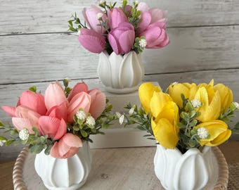 Spring tiered Tray mini floral arrangement, Spring tiered tray decor, Easter tiered tray decor, tulip florals, easter tulips, spring tulips
