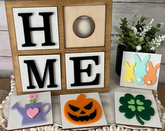 interchangeable Home sign, year round  decor, everyday home decor, tiered tray decor, Seasonal decor, tiered tray signs, hutch/mantle decor