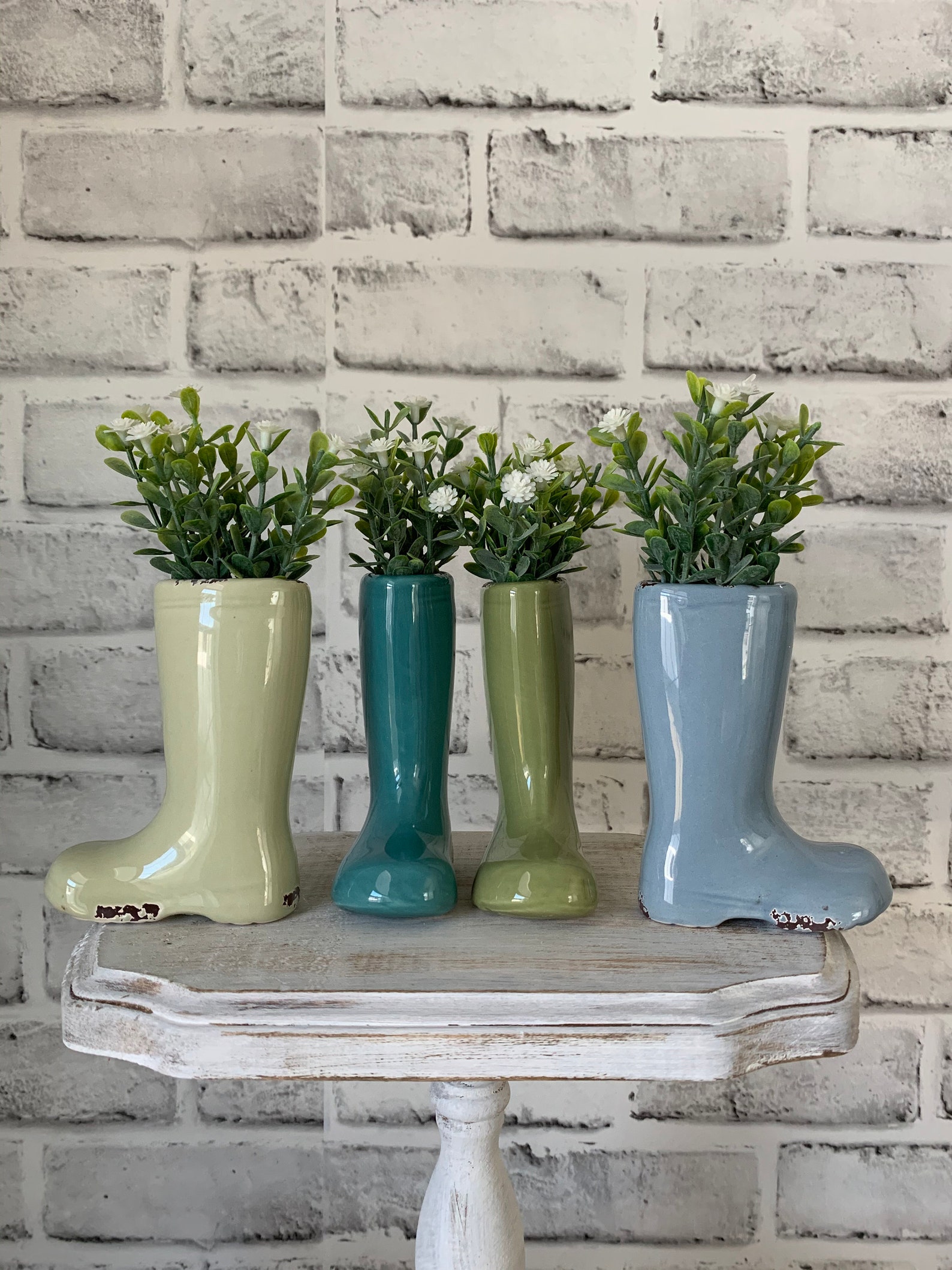 Mini Rain Boot Planter Tiered Tray Decor Spring Tiered Tray Etsy