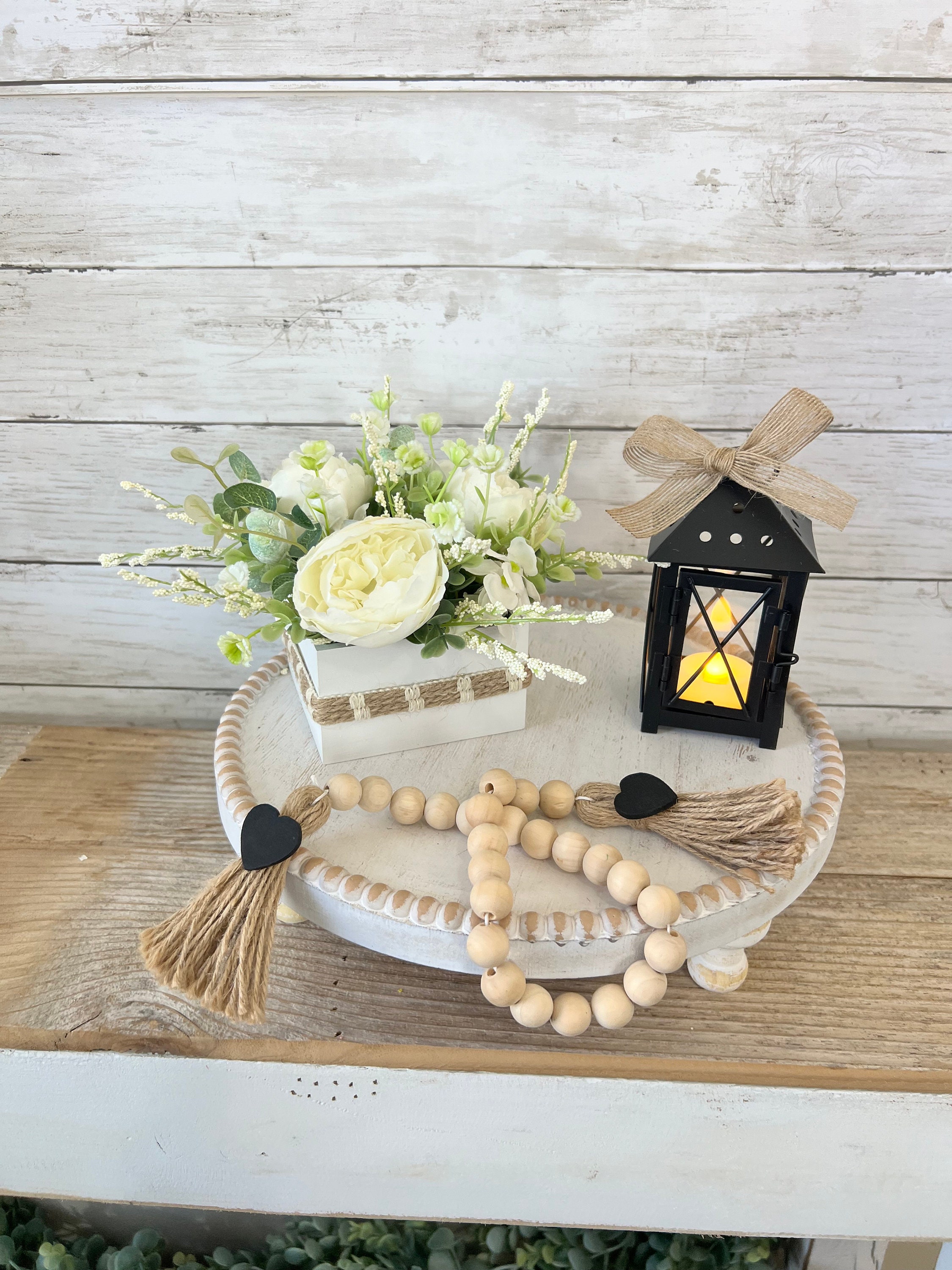 Tiered Tray Mini Floral Arrangement, Rustic Farmhouse Home Decor ...