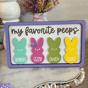 Personalized Easter Family Peep sign, Easter tiered tray decor, Easter home decor, Personalized easter decor, Easter Peeps sign, Peep bunny