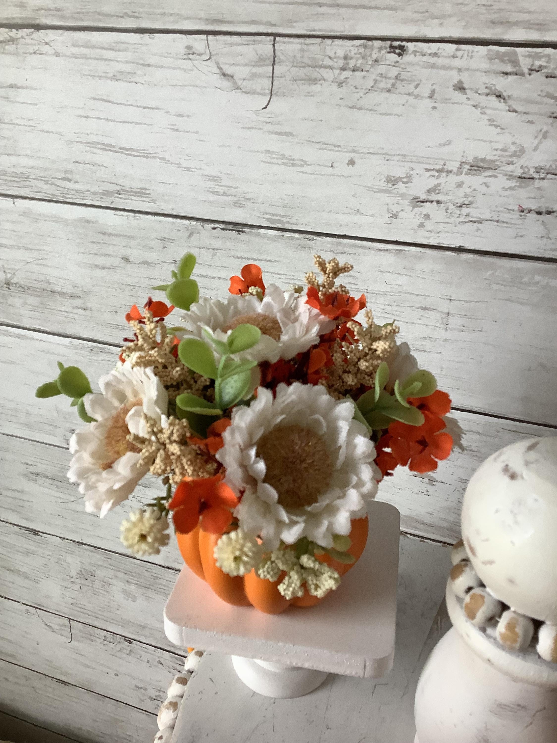 Fall Tiered Tray Mini Floral Arrangement, Farmhouse Home Decor, Mini ...