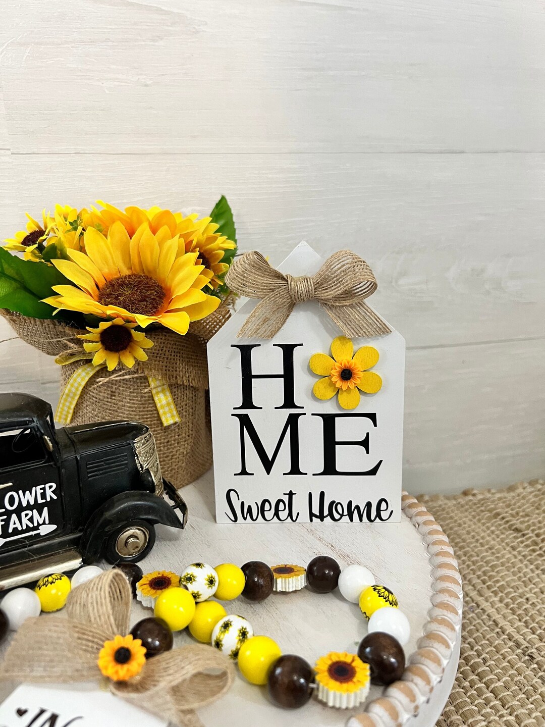 Sunflower Tiered Tray Decor, Wood Mini House, Sunflower Home Decor ...