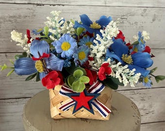 Patriotic tiered tray decor, fourth of july tray, patriotic florals, American flag decor, red white and blue, Americana decor, USA decor