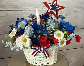 Patriotic tiered tray decor, fourth of july tray, patriotic florals, American flag decor, red white and blue, Americana decor, USA decor