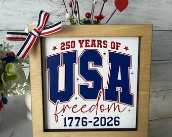 USA 250th anniversary sign, 1776, patriotic home decor, July 4th decor, patriotic mini sign, tiered tray decor