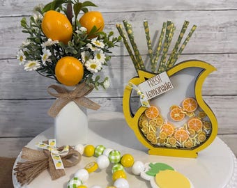 lemon mini floral arrangement, tiered tray decor, summer tiered tray decor, lemon decor, lemonade decor, lemon summer tiered tray decor
