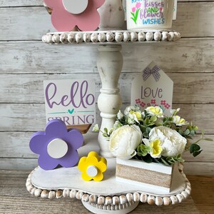 Wood flowers, Spring Tiered Tray Decor, Spring Home Decor, Spring wood flowers, Farmhouse tiered tray decor, Spring shelf sitter, easter image 3