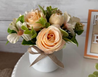 Spring tiered Tray mini floral arrangement, Spring tiered tray decor, peach florals,  spring peach floral arrangement, spring wildflowers