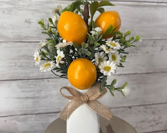 lemon mini floral arrangement, tiered tray decor, summer tiered tray decor, lemon decor, lemonade decor, lemon summer tiered tray decor