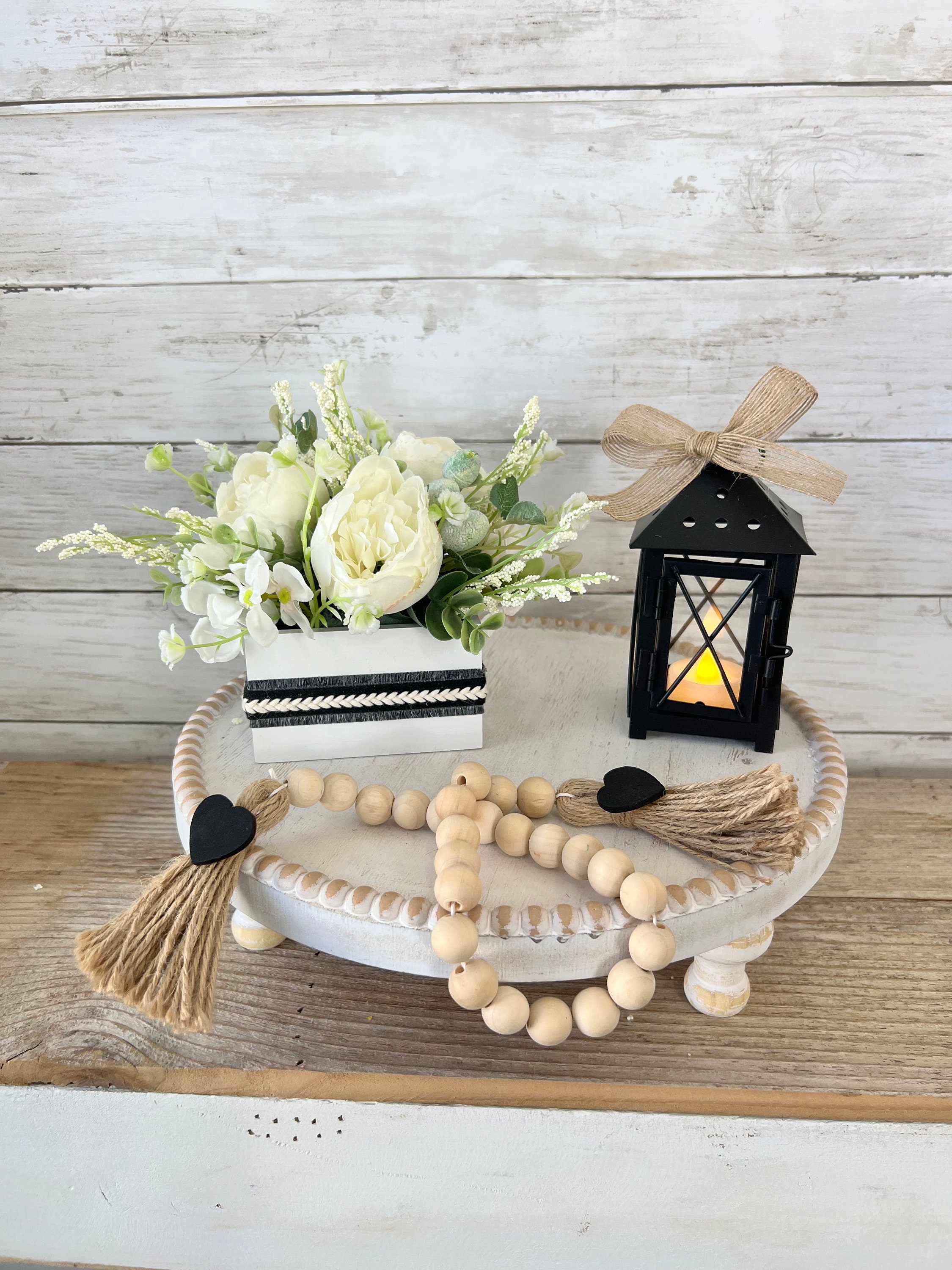 Tiered Tray Mini Floral Arrangement, Rustic Farmhouse Home Decor ...