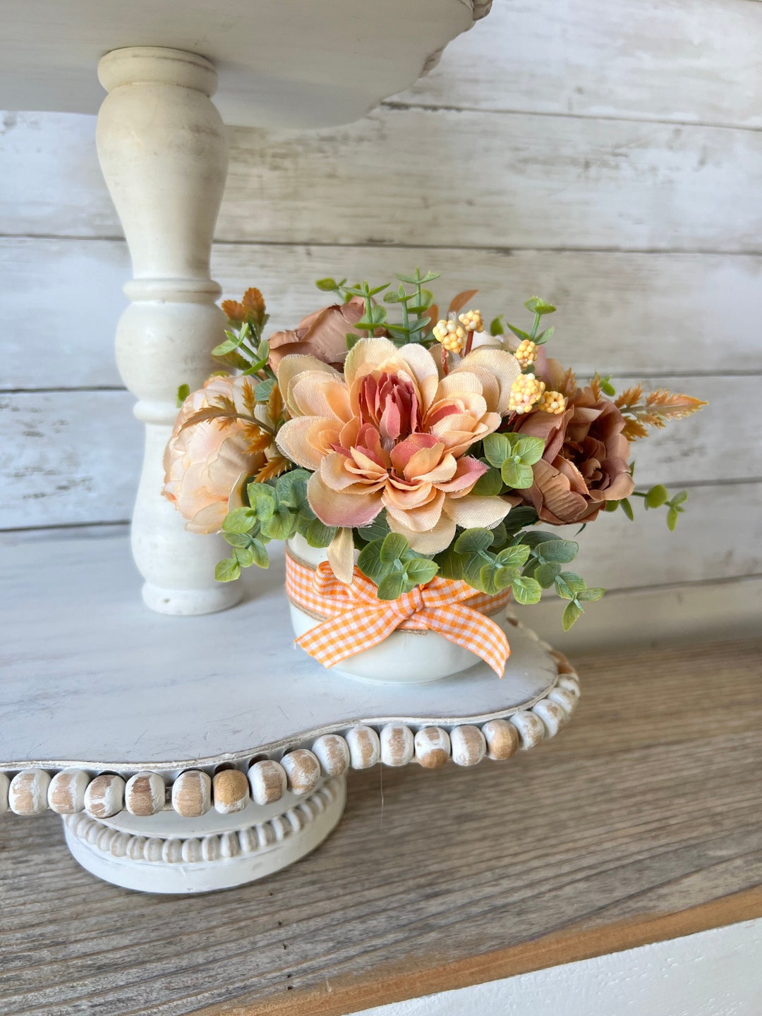 Fall Tiered Tray Mini Floral Arrangement, Farmhouse Home Decor, Mini ...