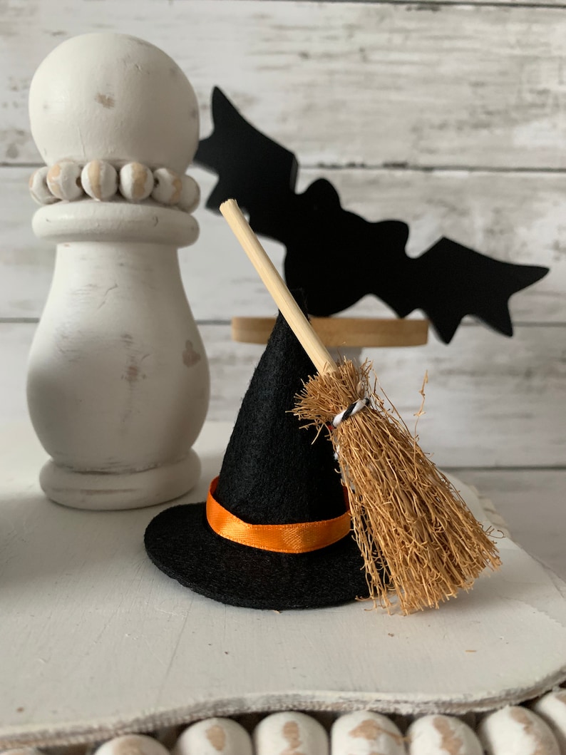 Halloween Tiered Tray Decor, Witches Brew, Witch tiered tray, Halloween home decor, mini witches cauldron, witch broom, image 3