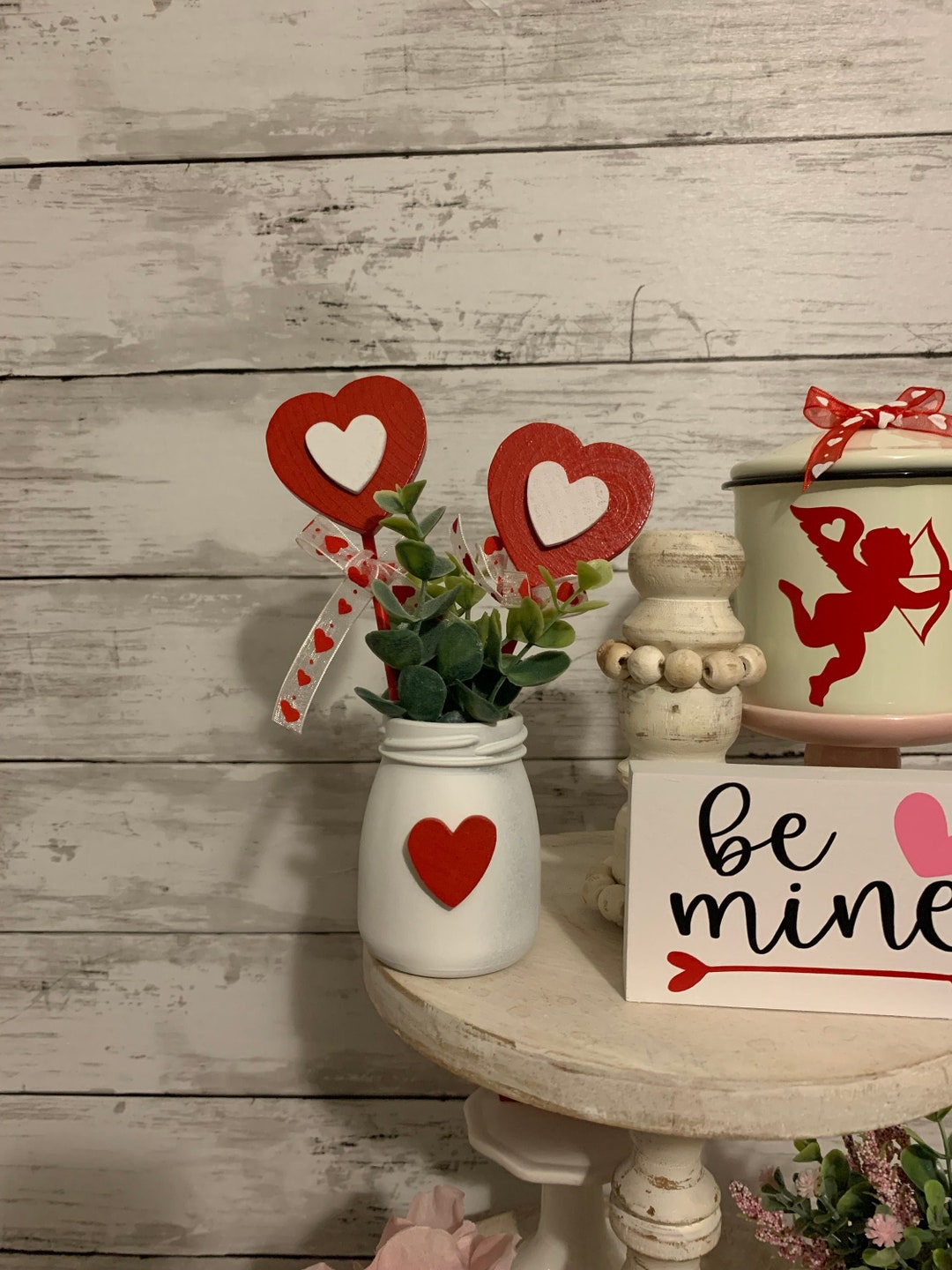 Valentine's Day Tiered Tay Decor, Wood Hearts, Valentine's Day