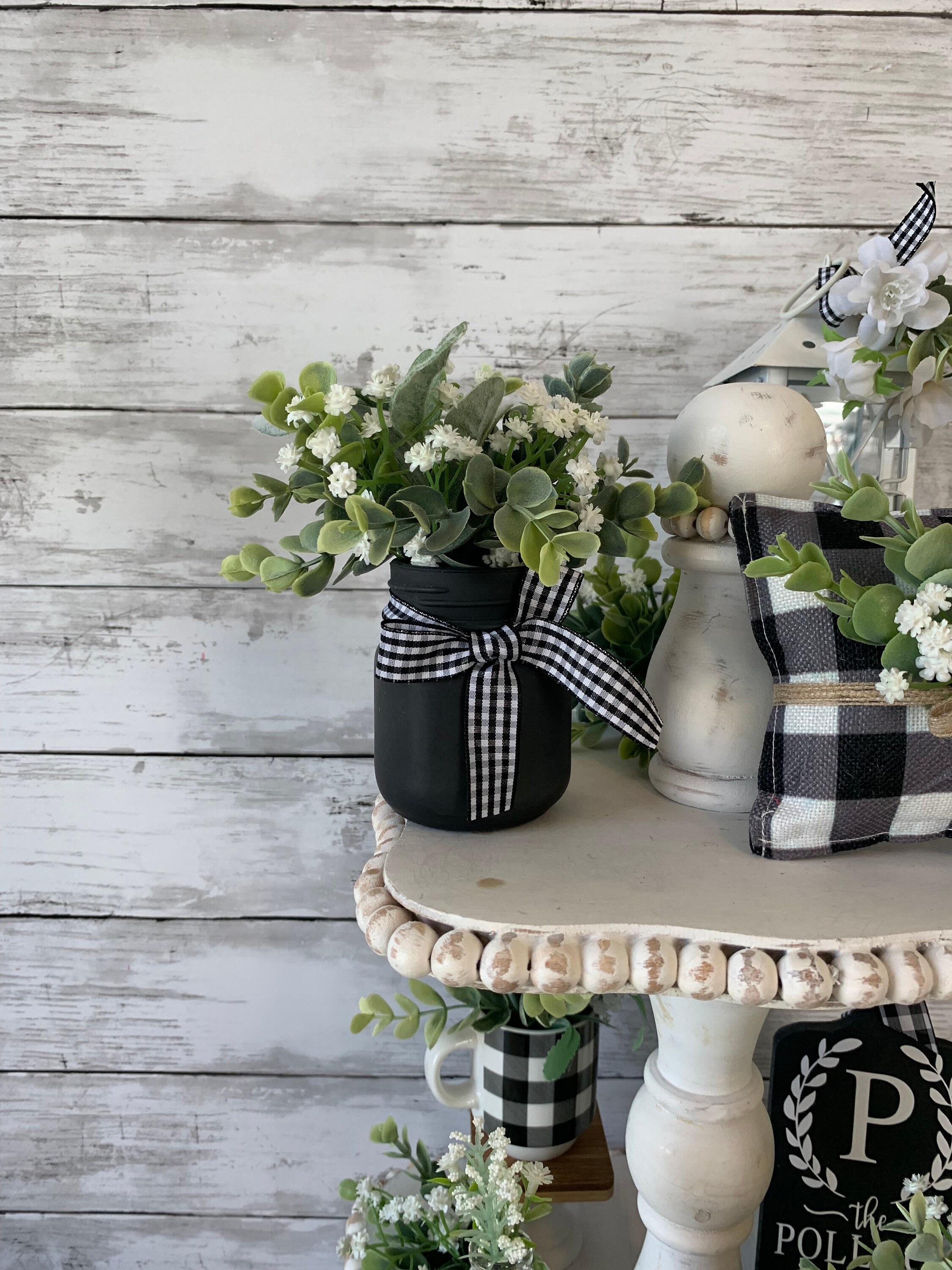 Tiered Tray Mini Floral Arrangement, Rustic Farmhouse Home Decor, Mini ...