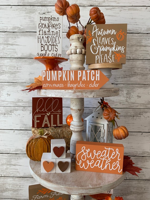 Mini Fall Signs, Fall Decoration, Tiered Tray Sign, Small 5.5 Fall Signs,  Pumpkin Sign, I Love Fall Most of All 