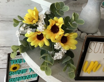 Spring Tiered Tray Decor, Summer Tiered tray greenery decor, Sunflower Tiered tray, tiered tray accessory, tiered tray florals, spring decor