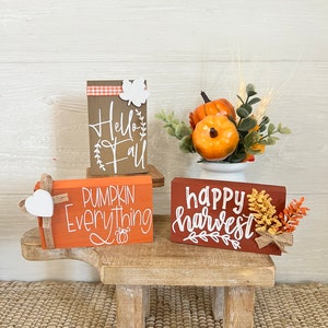 Fall tiered tray decor, Fall wood mini signs, Fall home decor, farmhouse tiered tray, Fall leaf decor, fall hutch decor, fall shelf signs