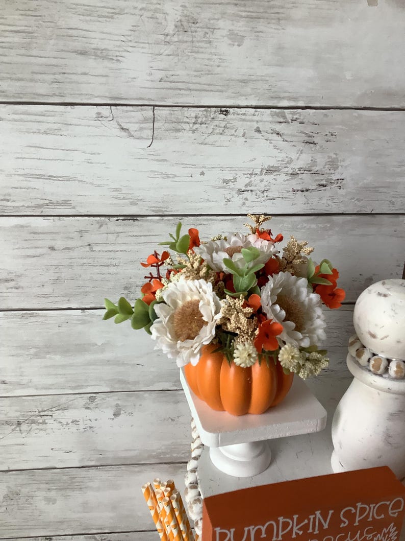 Fall Tiered Tray Mini Floral Arrangement, Farmhouse Home Decor, Mini ...