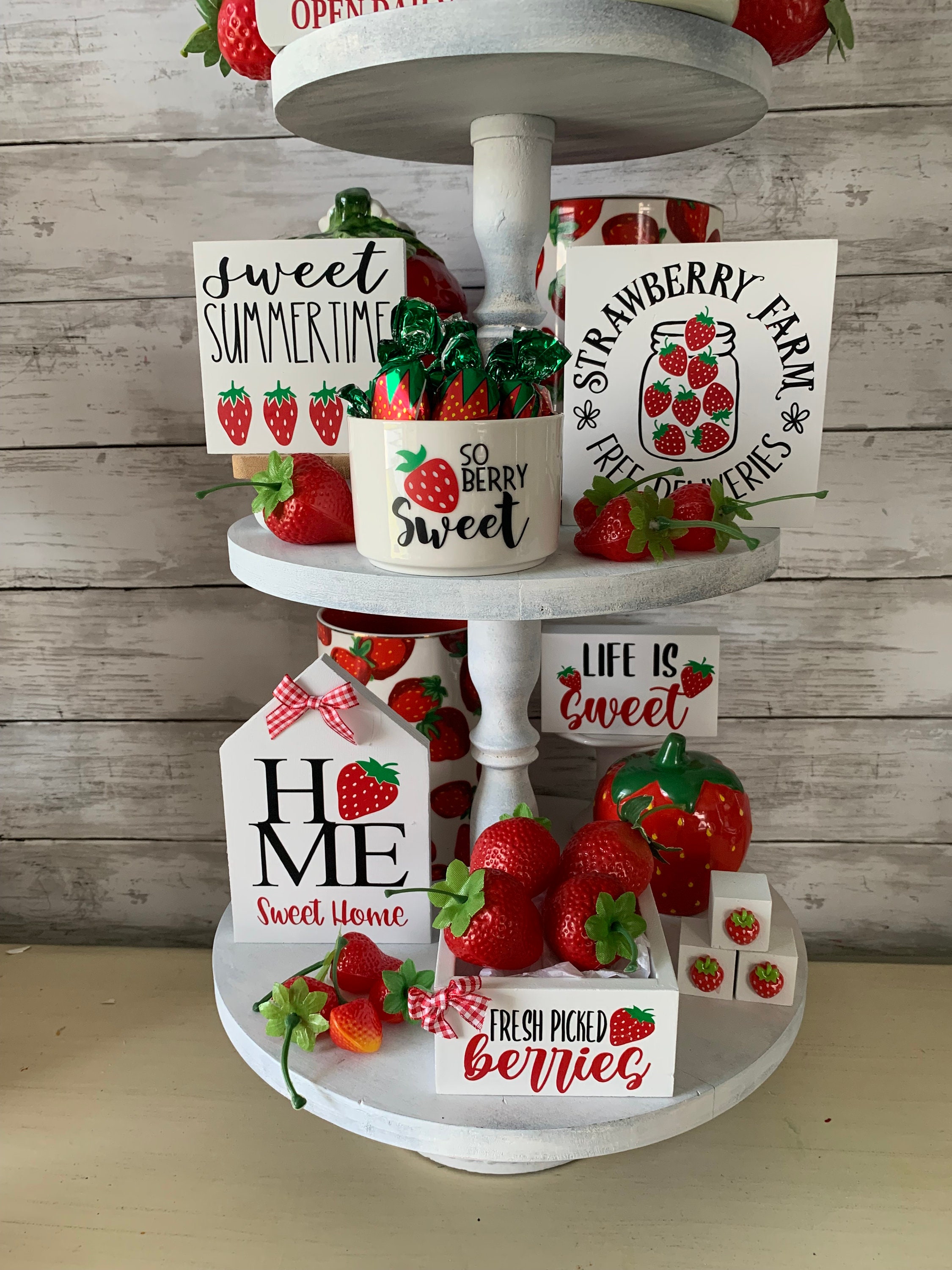 Strawberry Tiered Tray Decor, Summer Tiered Tray Bundle, Strawberry