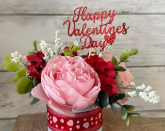 Valentine tiered Tray mini floral arrangement, valentine tiered tray, heart decor, mini vases, tiered tray greenery, eucalyptus, red roses