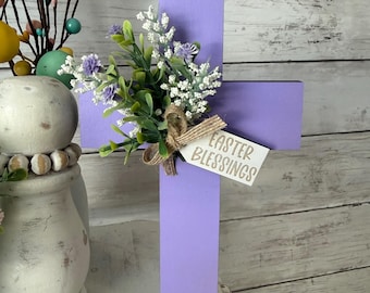 Easter tiered tray decor, Faith tiered tray decor, religious tiered tray, Christian home decor, religious decor, wood cross with florals