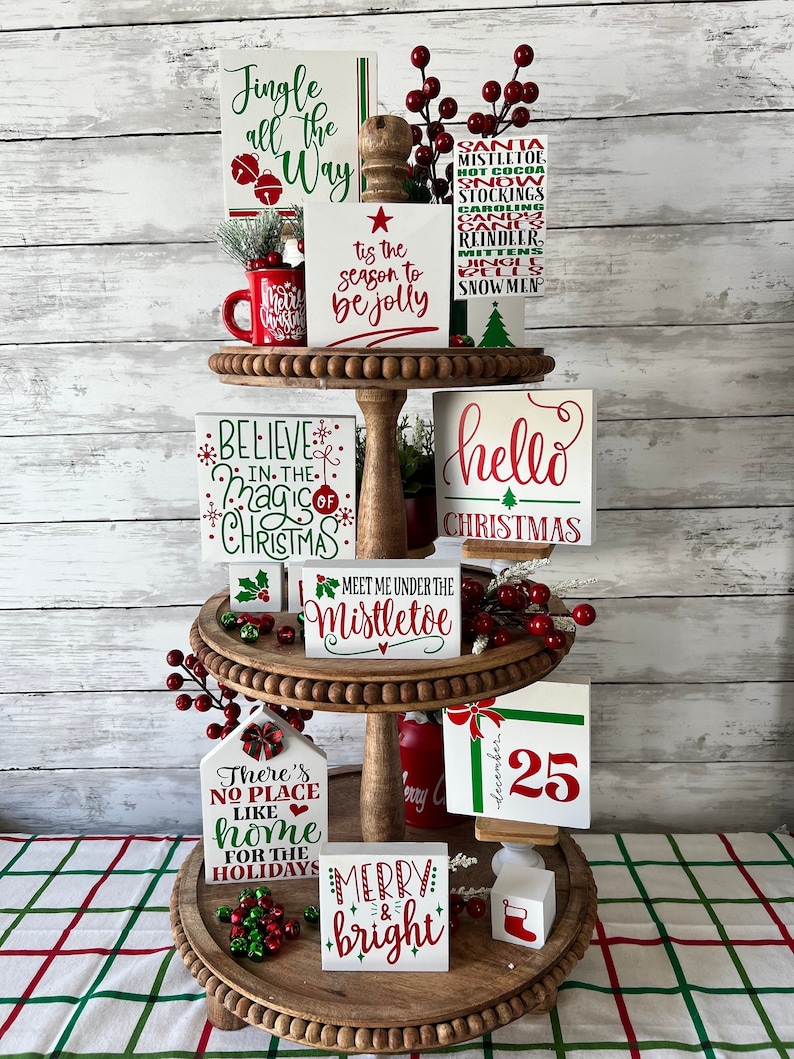 Christmas Tiered Tray Decor Bundle Holiday Tiered Tray Etsy