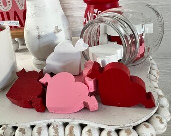 2-1/4'' Painted mini hearts, Valentines Day vase filler, Valentine's day tiered tray decor, gumball machine filler, wood hearts for crafts