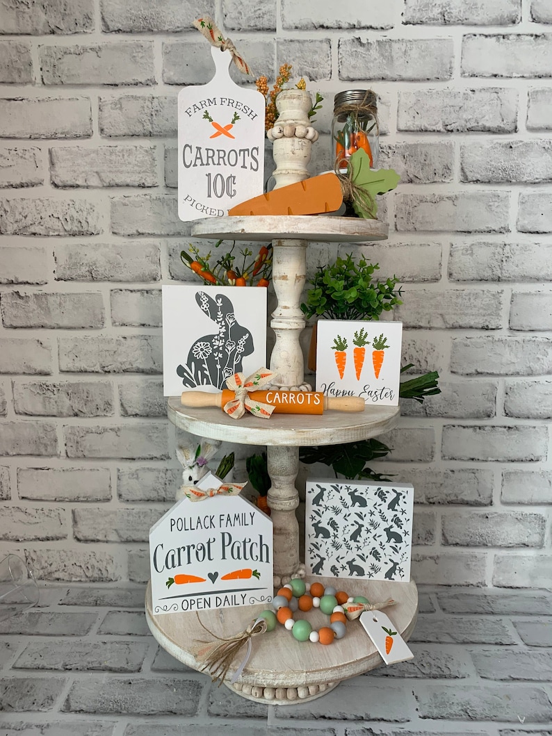 Easter Tiered Tray Decor Bundle Easter Carrot Decorations Etsy