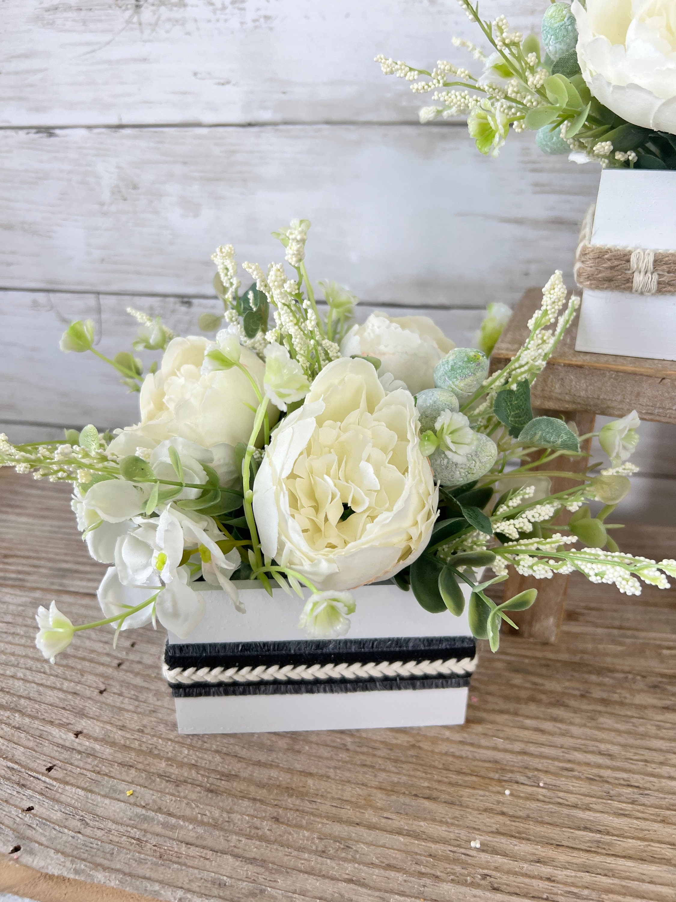 Tiered Tray Mini Floral Arrangement, Rustic Farmhouse Home Decor ...