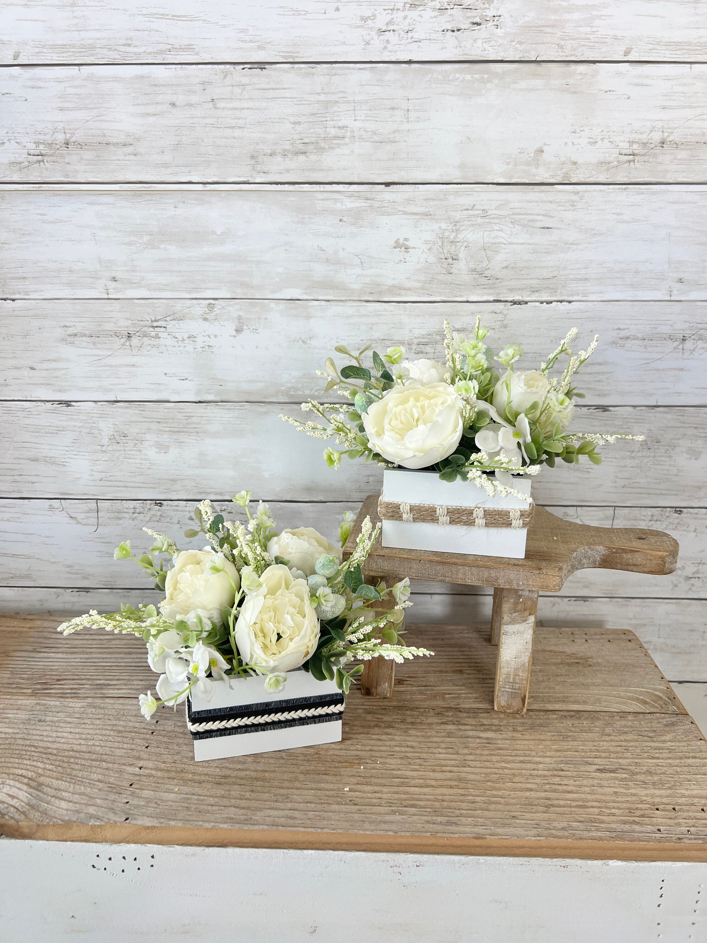 Tiered Tray Mini Floral Arrangement, Rustic Farmhouse Home Decor ...